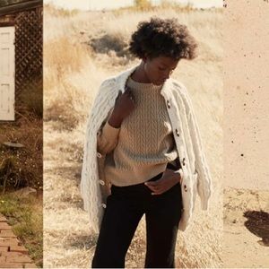 Doen Used Chunky Cable Cardigan & Crew Sweater Set - Cream & Beige